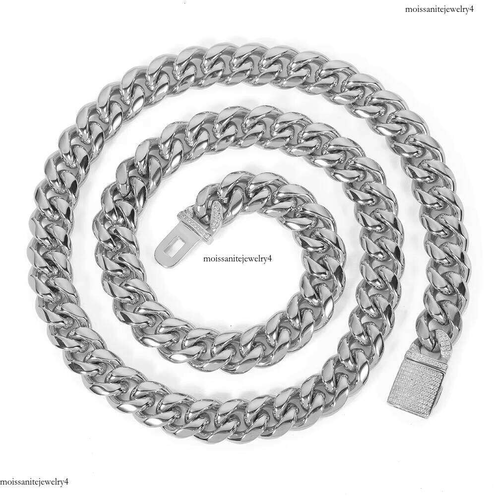 NUOYA Gold Plated Stainless Steel Men's Miami Cuban Chain Necklace 12mm HipHop Full Dia Clasp Fine Jewelry