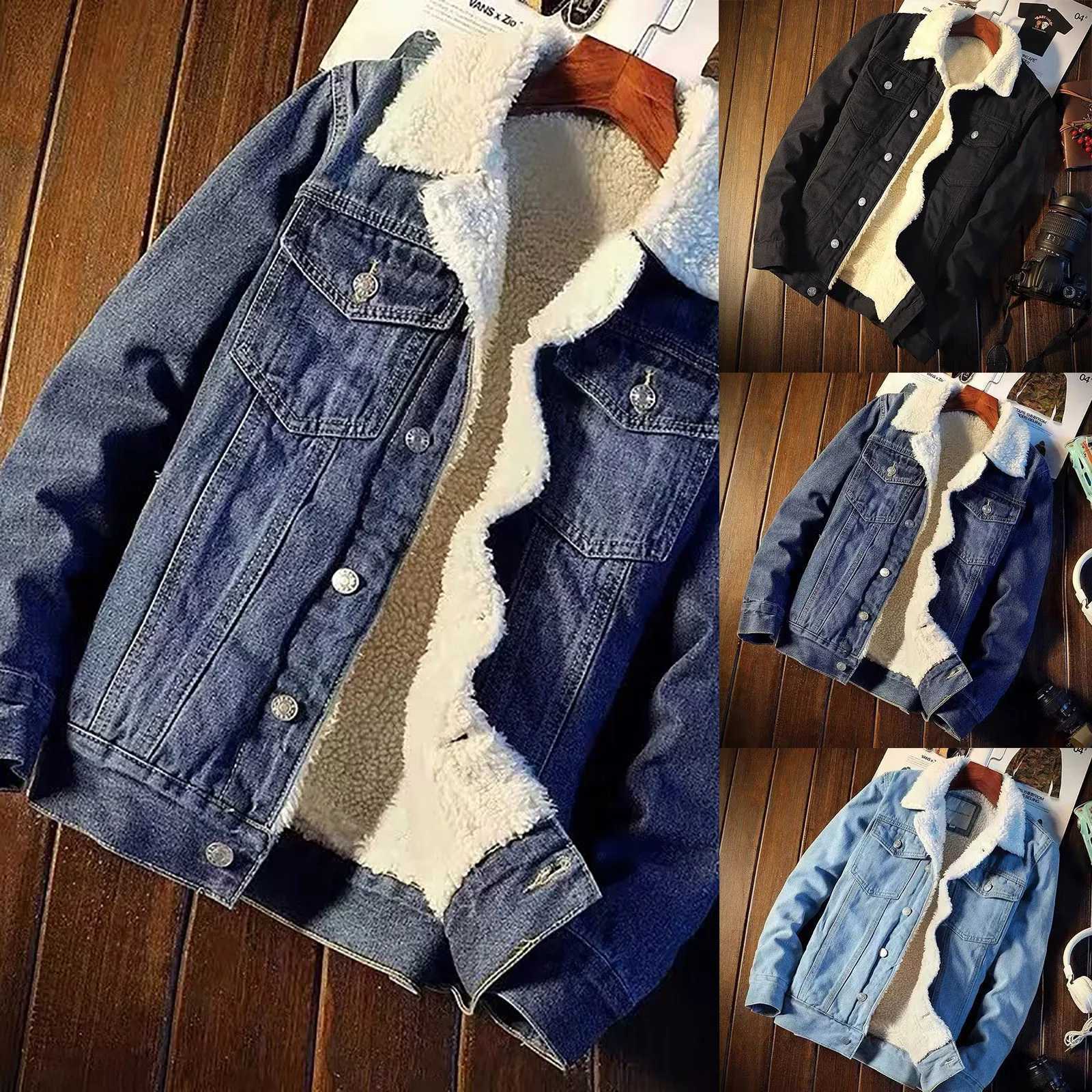 Mens Lined Denim Jacket Trucker Autumn Winter Vintage Fashion Cowboy Coat Plush Warm Outgoing Outerwear W250809