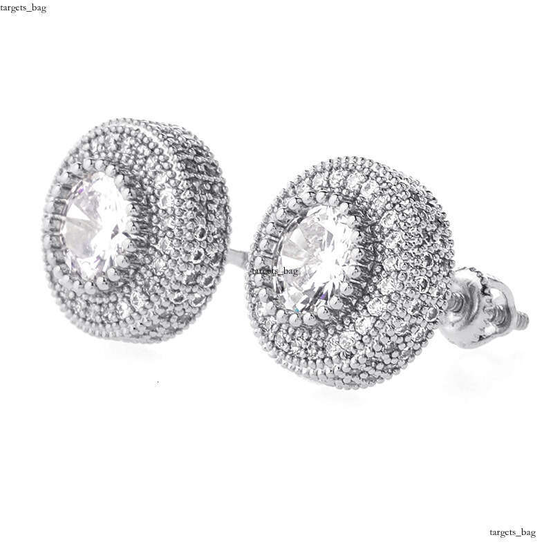 INS Round Full Zircon Hip-Hop Sier Needle Personality Unisex Trendy Earrings Jewelry