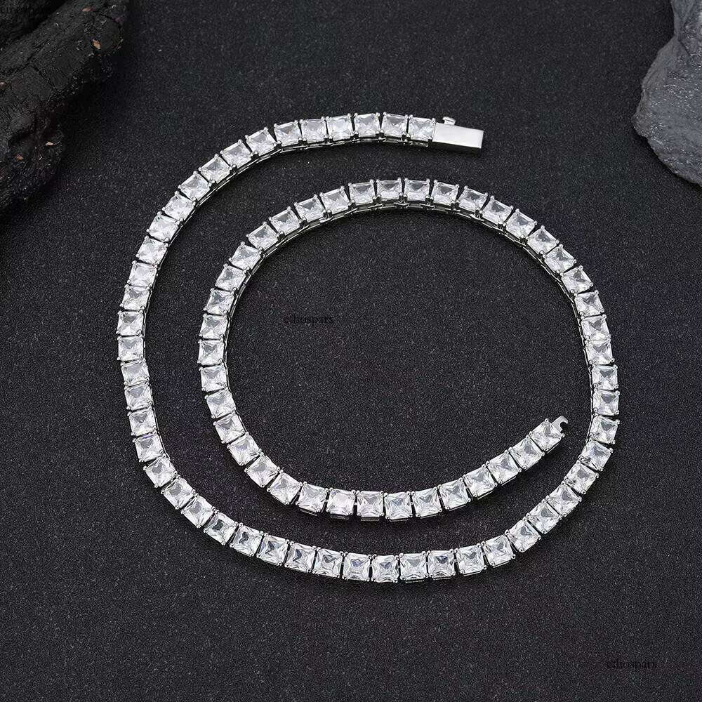 Fine Jewelry Hip Hop Style Women's 5mm Gold Plated Brass Shiny Square Zircon Tennis Chain Necklace Gifts