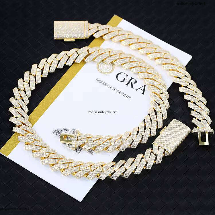 RTS Iced Out 20 mm 3 Rows Hip Hop Moissanite Cuban Chian Sterling Sier Gold Plate Fine Jewelry Necklaces