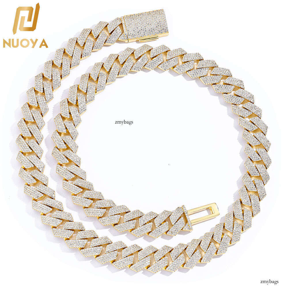 Hip-Hop Moissanite chain 15mm Flip Clasp Four-Row Inlaid Dia Rhombus Cuban Chain Jewelry Men's Necklace