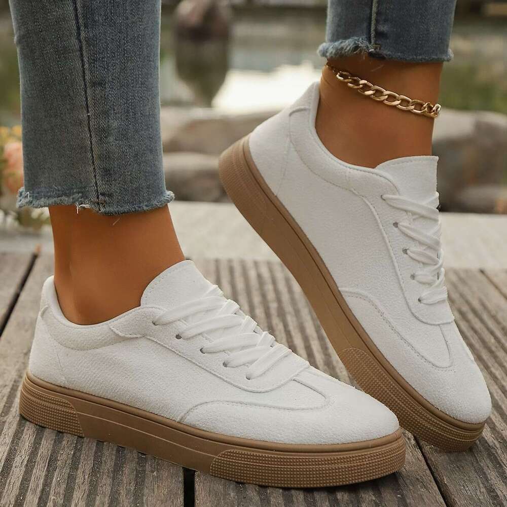 36-42 Suede White Sneakers for Women 2025 New Four Seasons Casual Sports Running Large Size Board Shoes
