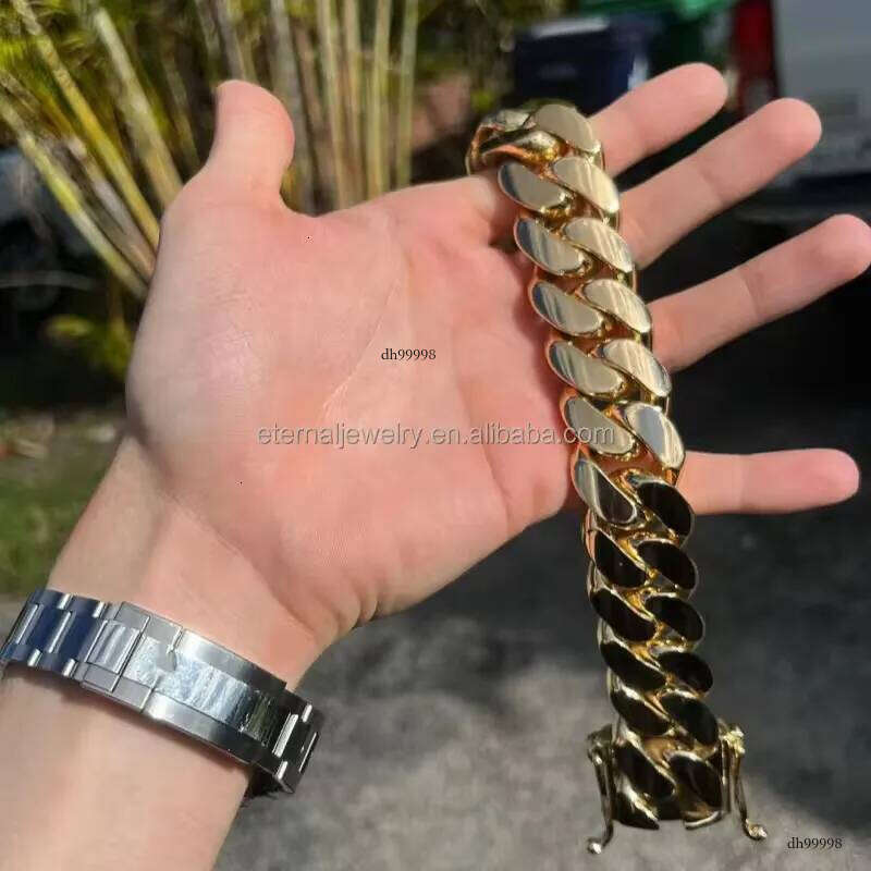 Custom Hip Hop 20mm Real S Sterling Sier 9K 10K 14K Solid Gold Miami Cuban Link Chain Necklace Bracelet