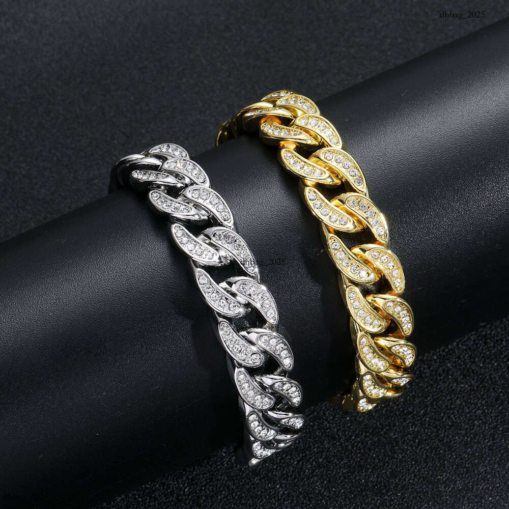 New Men's 13mm Full Dia Cuban Chain Alloy Hip-Hop Gold Bracelet