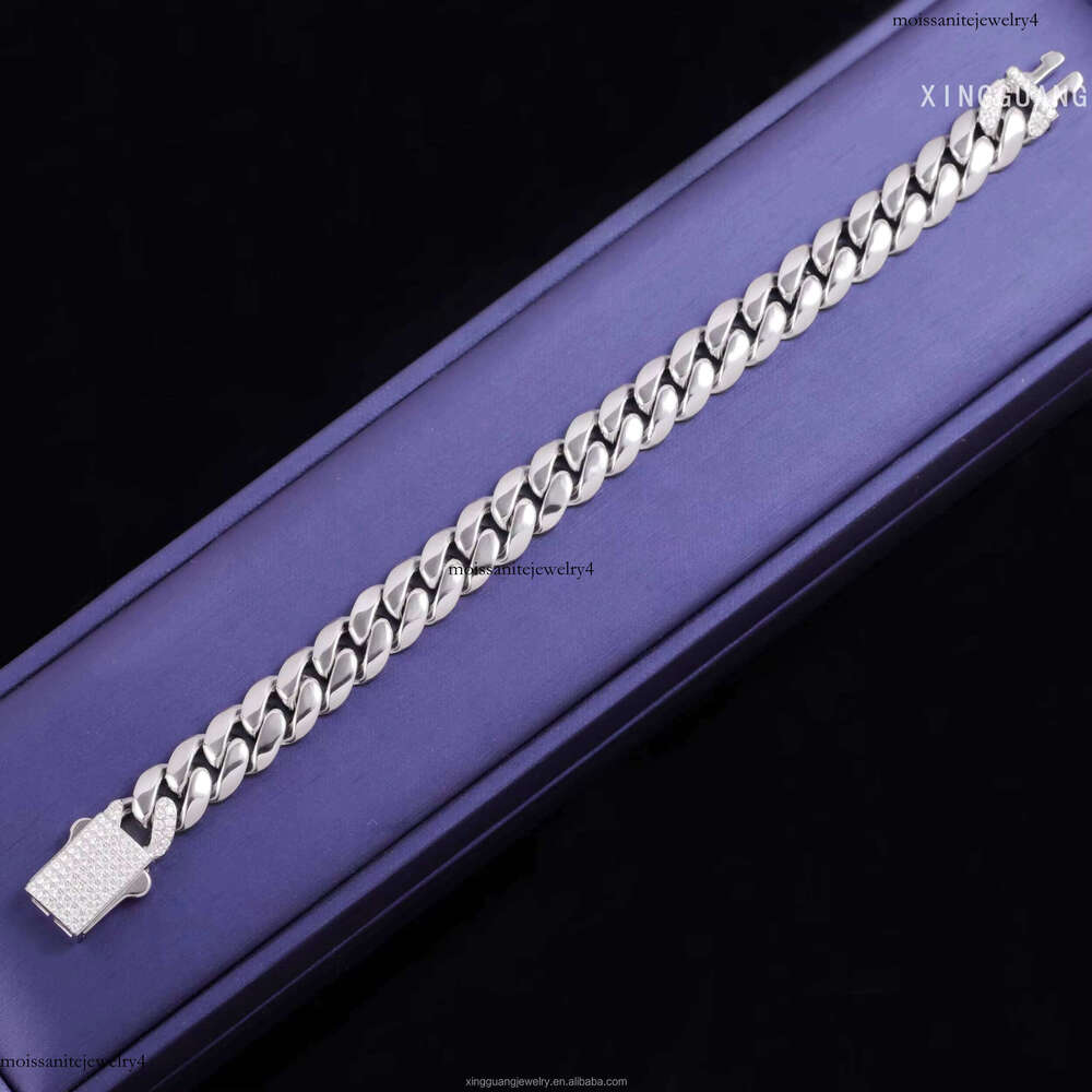 Custom Polished 8/10/12mm Solid Sier Plain Link Spring Clasp VVS Moissanite Lock Cuban Chain Necklace Men Jewelry