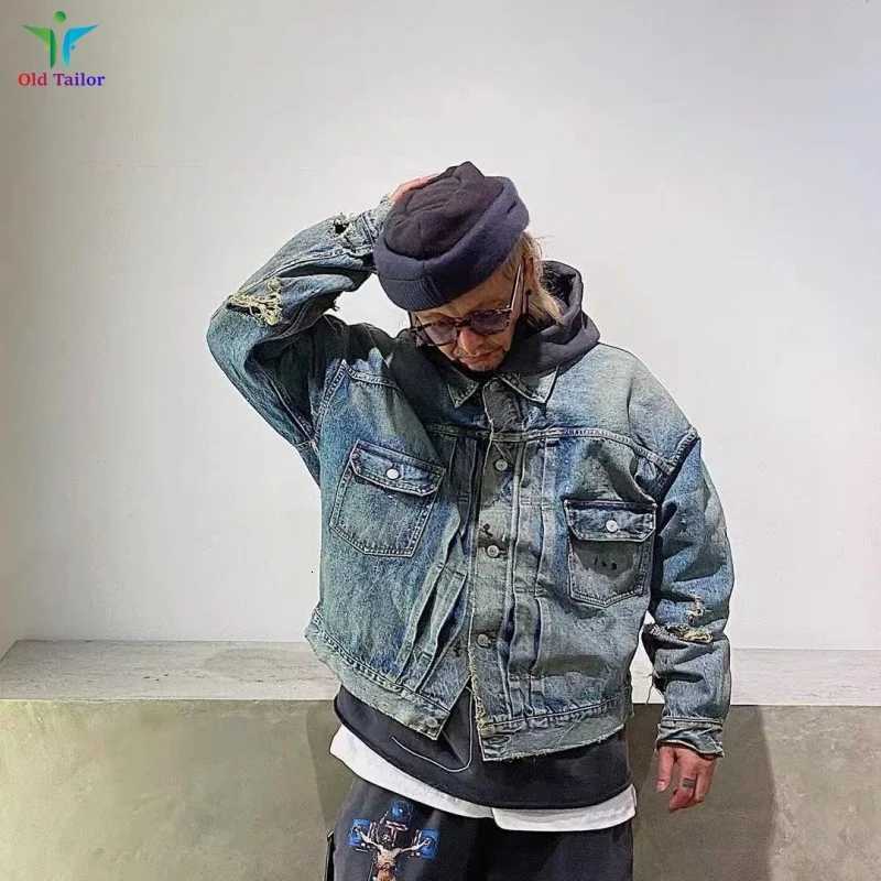 New Brand SAINT Heavy Work Destruction Old Worn Holes Denim Jacket Graffiti Heavy Wash Jacket 2025 Denim Coat W250809