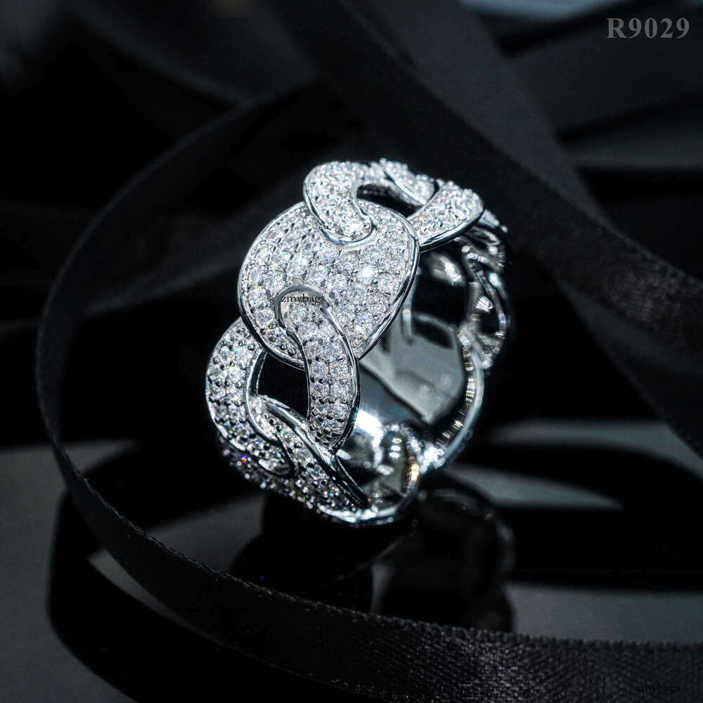 HIPHOPBING Hip Hop Circle Iced Out VVS Full Inlaid D Color Moissanite Men's Dia Ring Fashion