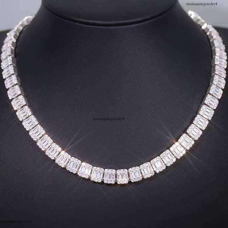 RTS Hip Hop Jewelry 9mm Baguette Vvs Moissanite Dia Sterling Sier Cuban Link Chain