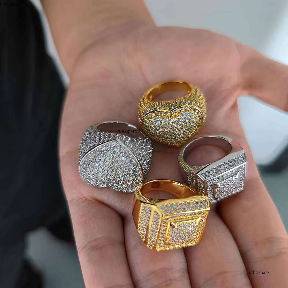 Hip Hop Dia Heart Women Full 3A Zircon Gold Plated Iced Out Love Ring