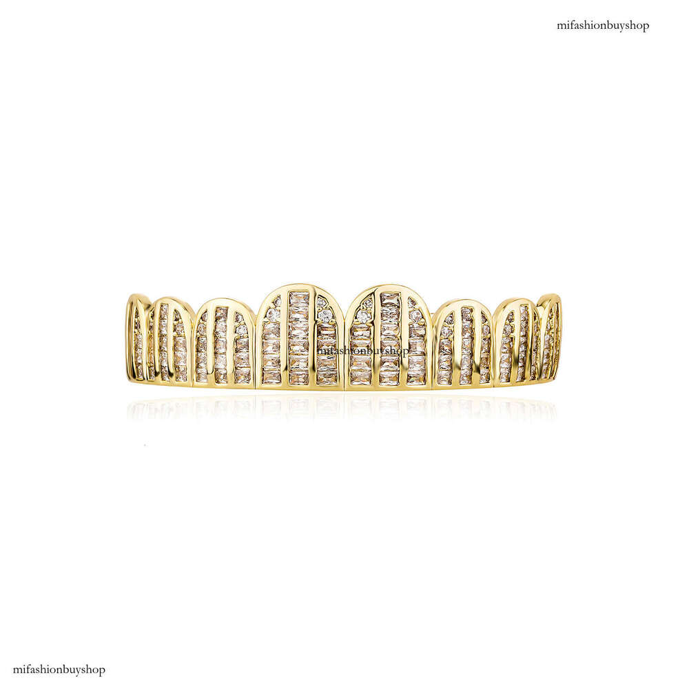Gold-Plated Square Zircon Full Dia Micro-Inlaid Large Gold Teeth Unisex Hip-Hop Accessories