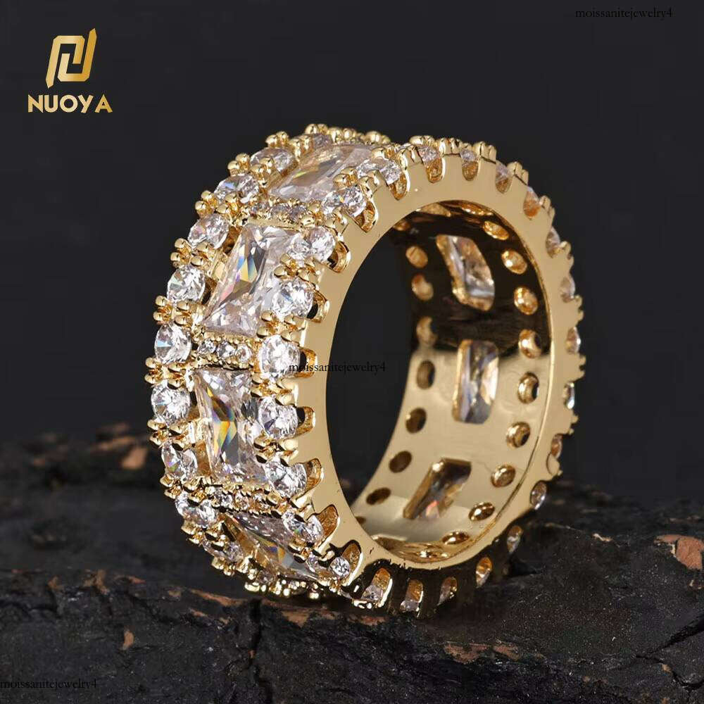 NUOYA Hip Hop Fashion Shiny Baguette Dia Jewelry Gold Plated Brass Prong Setting CZ Stone Ring for Women Gift