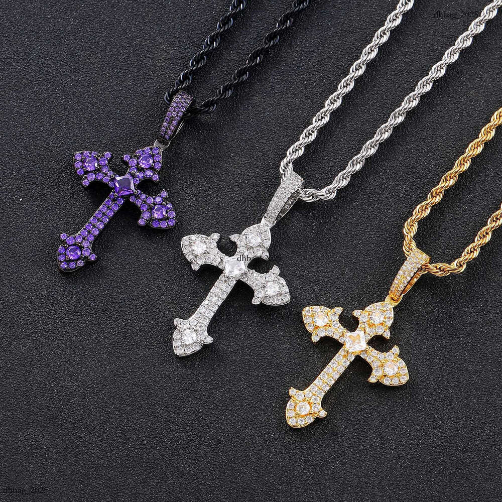 Men's Cross Pendant Purple Moissanite chain Personality Simple Trendy Brand Internet Celebrity Unisex Hip Hop Accessories
