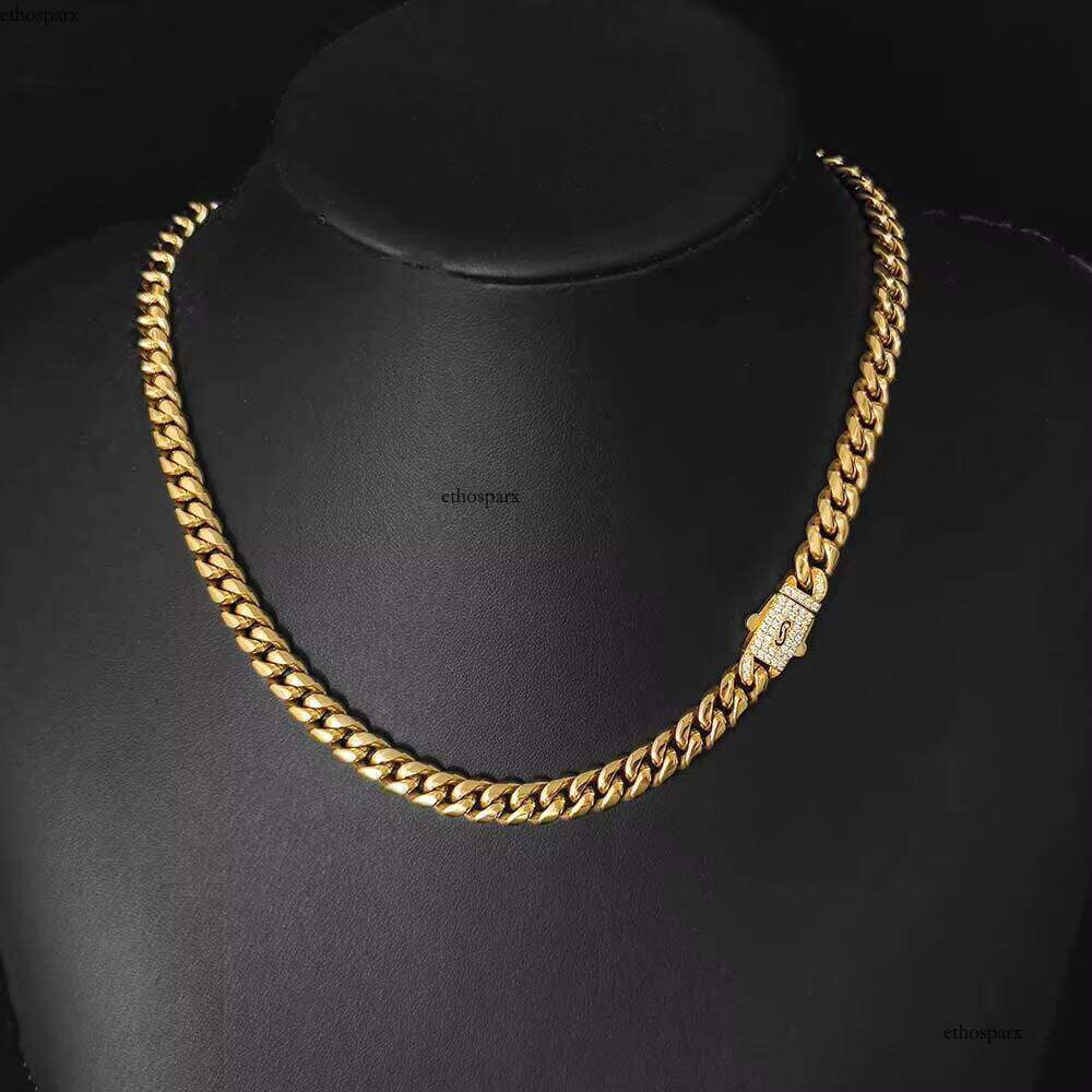NUOYA Gold Plated Miami Link Hip Hop Custom Dia Clasp Stainless Steel Cuban Chain Necklace