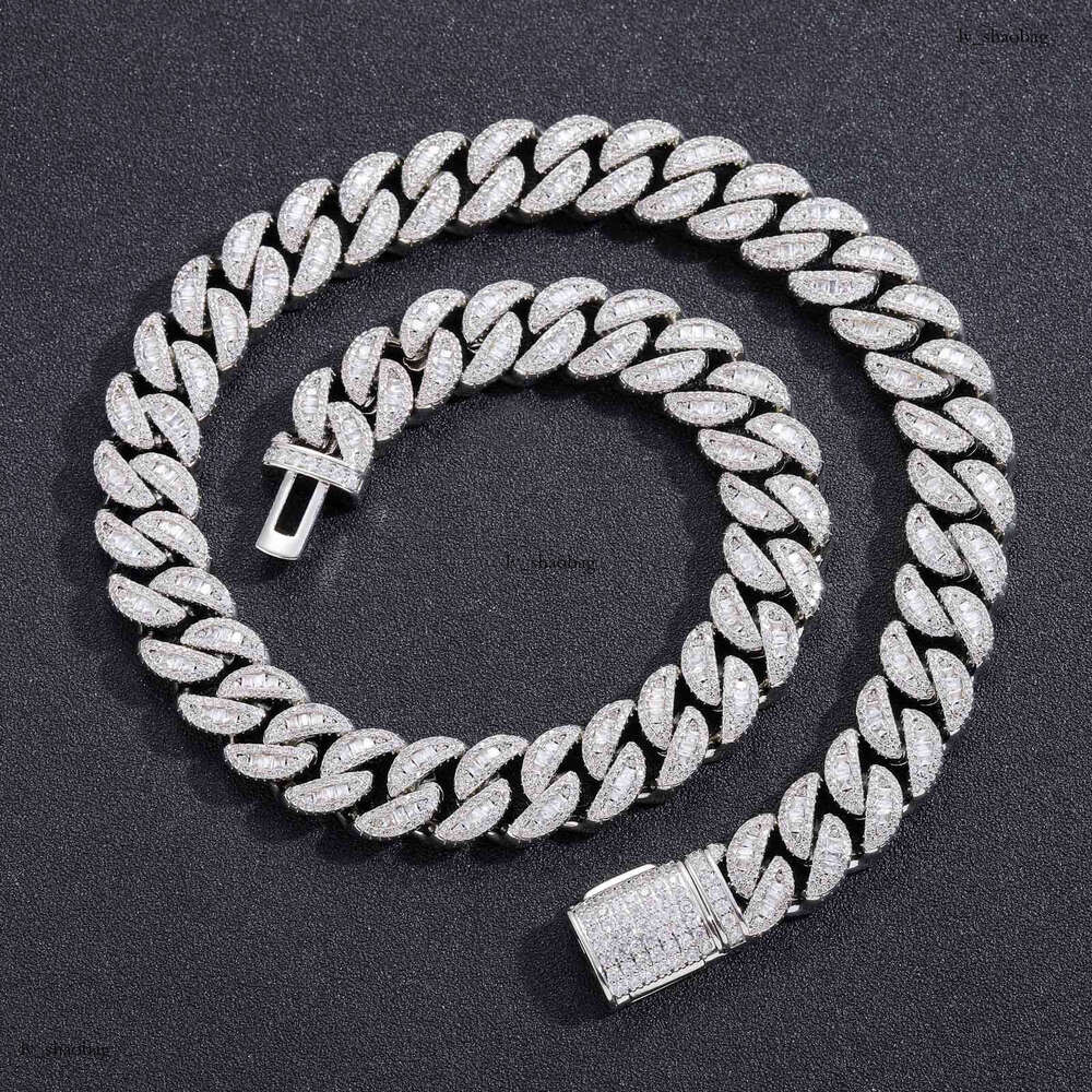 15mm Hip Hop Square Round Dia Mixed T-Cubic Moissanite chain Cuban Chain Trendy Men's Necklace