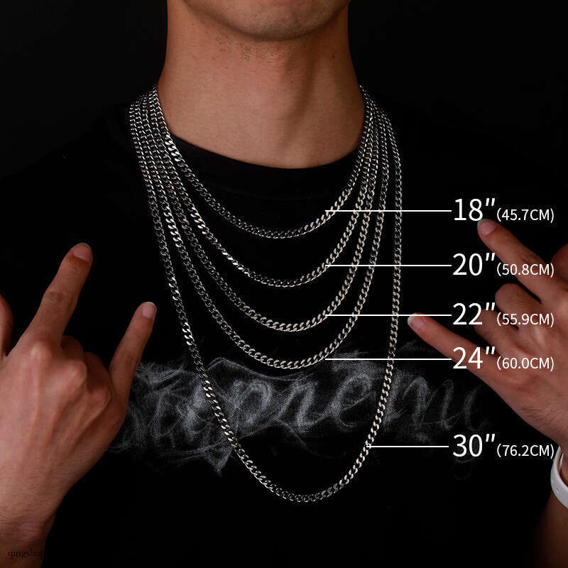 Hip Hop 3-5MM Six-Sided Polished Sterling Silver Cuban Chain Color-Retaining Electroplated Men's Necklace