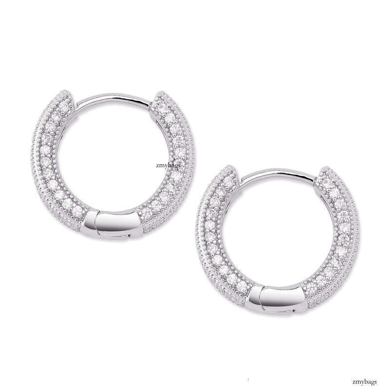 Hoop Sterling Silver Full Zircon Colorful Bling Unisex Personality Fashion Hip Hop Earrings