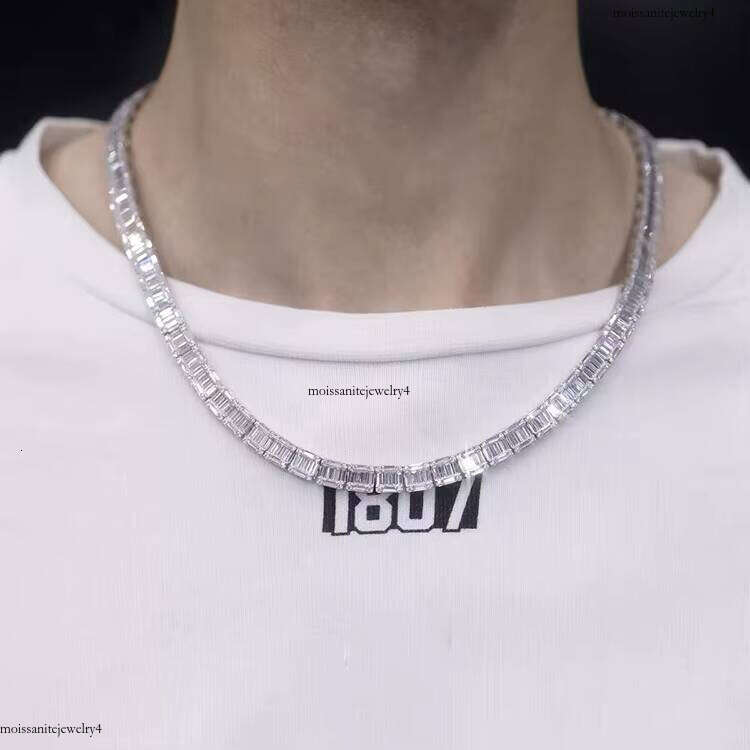 Custom Wholesale Sier 8MM Necklace Baguette CZ Cubic Zirconia Iced Out Cuban Link Chain Hip Hop Jewelry