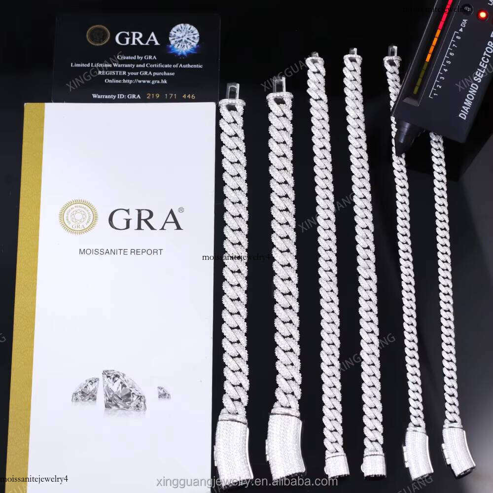 Hot-sale 13mm to 6mm Sier VVS Moissanite Cuban Link Dia Chain Fine Jewelry Necklaces Bracelet for Hip Hop Men Women