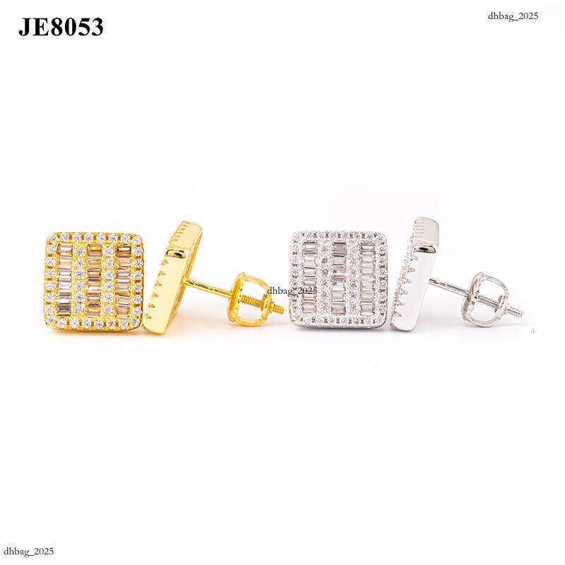 ICED OUT New Sier Inlaid Moissanite Square Simple Stud Earrings