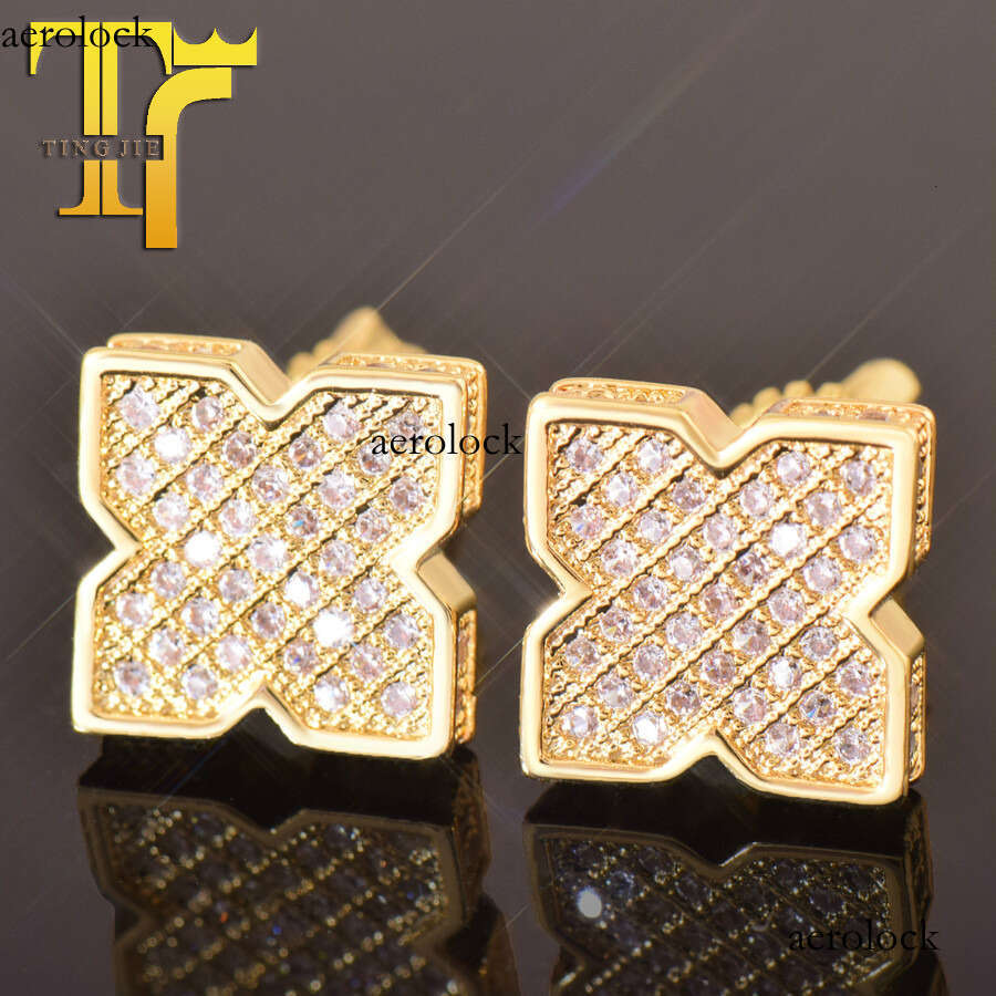 Tingjie Hip-Hop Jewelry Zircon Classic Lucky Four-Leaf Clover Square Simple Style Women's Earrings