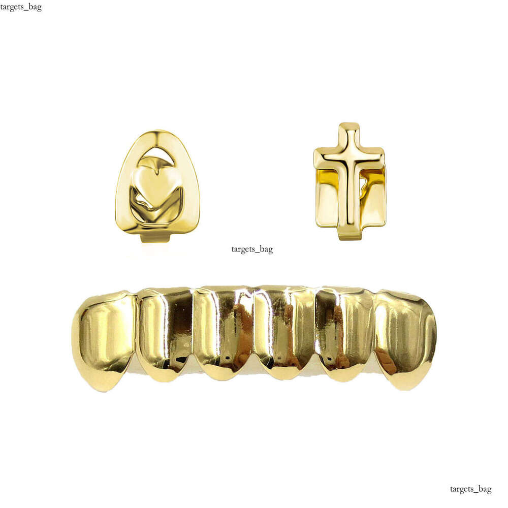 Hip-Hop TEMU Glossy Gold Heart Cross Star Teeth Set Personalized Grillz
