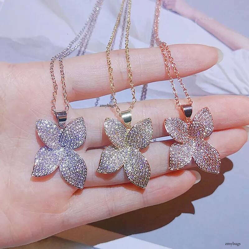 2024 Choucong Brand Desginer Bow Pendant Stunning Jewelry Gold Fill Pave White Sapphire Dia Gemstones Party Wome Flower Clavicle Necklace