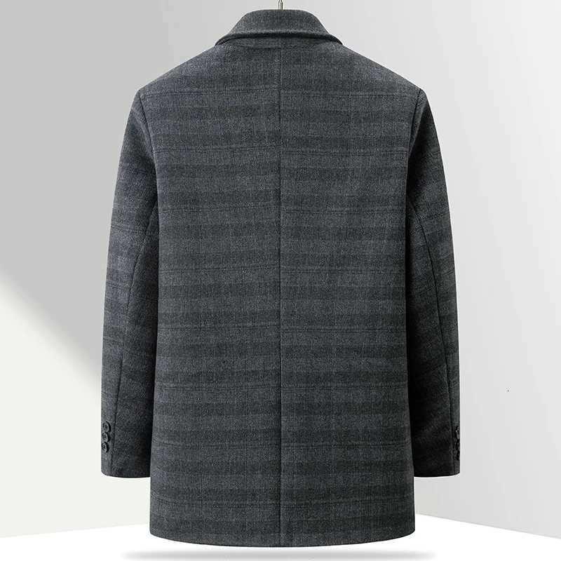 Mens Gray Plaid Fleece Liner Woolen Coats 2025 Winter Business Casual Thick Warm Wool Windbreaker Jacket Outerwear Plush Overcoat XJ250809