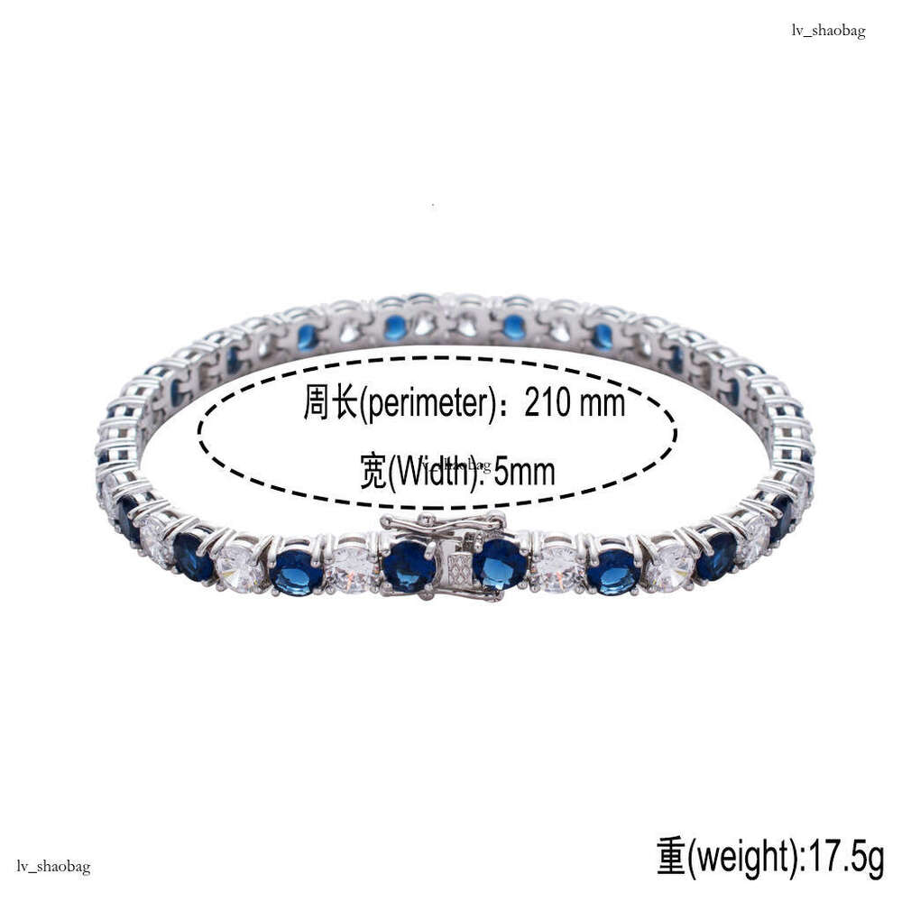 Blue White Zircon Tennis Chain Personality Trendy Brand Men's Hip Hop Bracelet