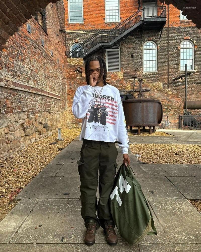 Sweat à capuche masculine T-shirt surdimensionné American Retro Imprimé Hip-hop Harajuku Punk Style décontracté à manches longues Men de marque S