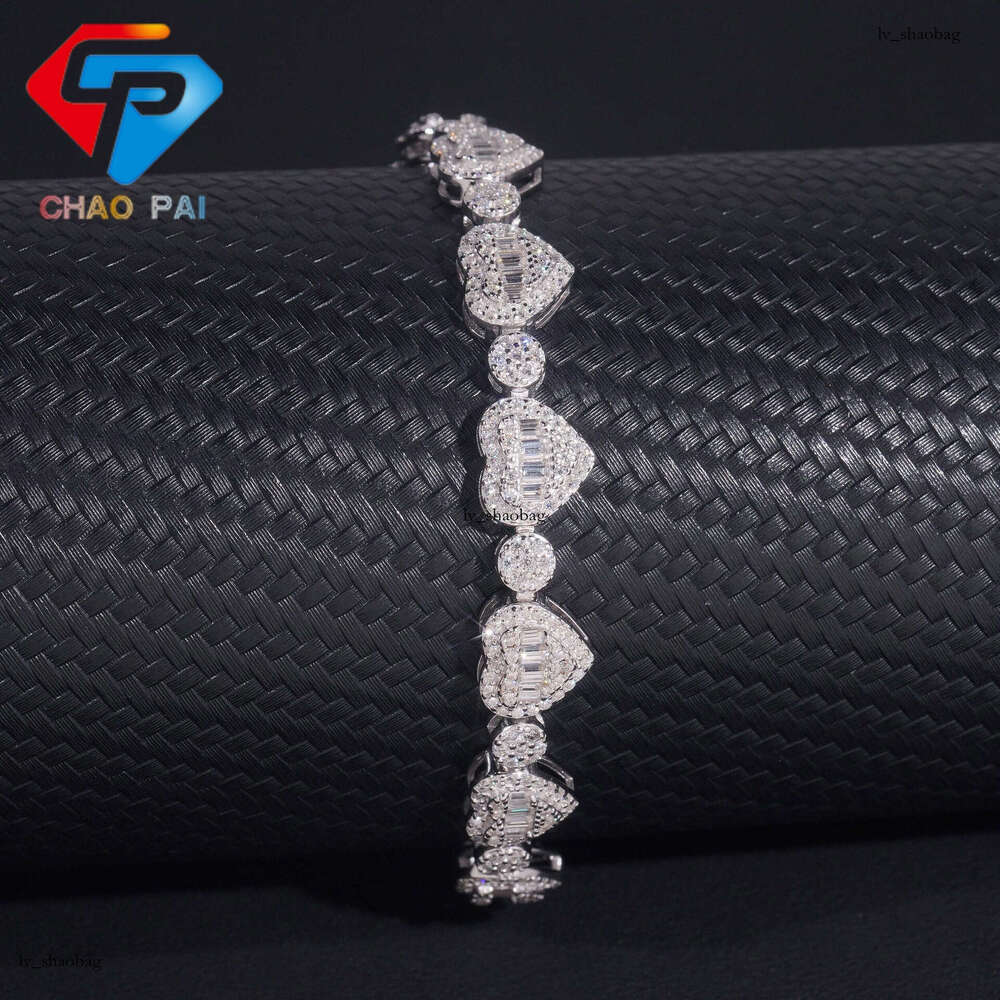 Personalized Hip-Hop Sier Inlaid Moissanite 8.5mm Heart-Shaped Bracelet Necklace Unisex Jewelry