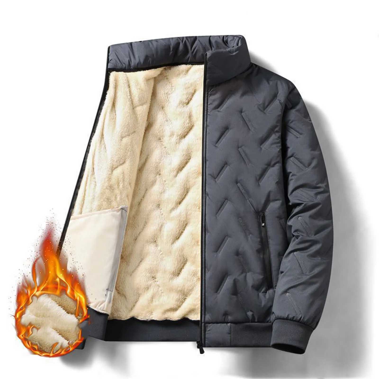 Fashion Lamb Velvet Thickened Cotton Jacket for Men Winter Warm Comfort Cotton Coat Outdoor Casual Windproof Outerwear W250809