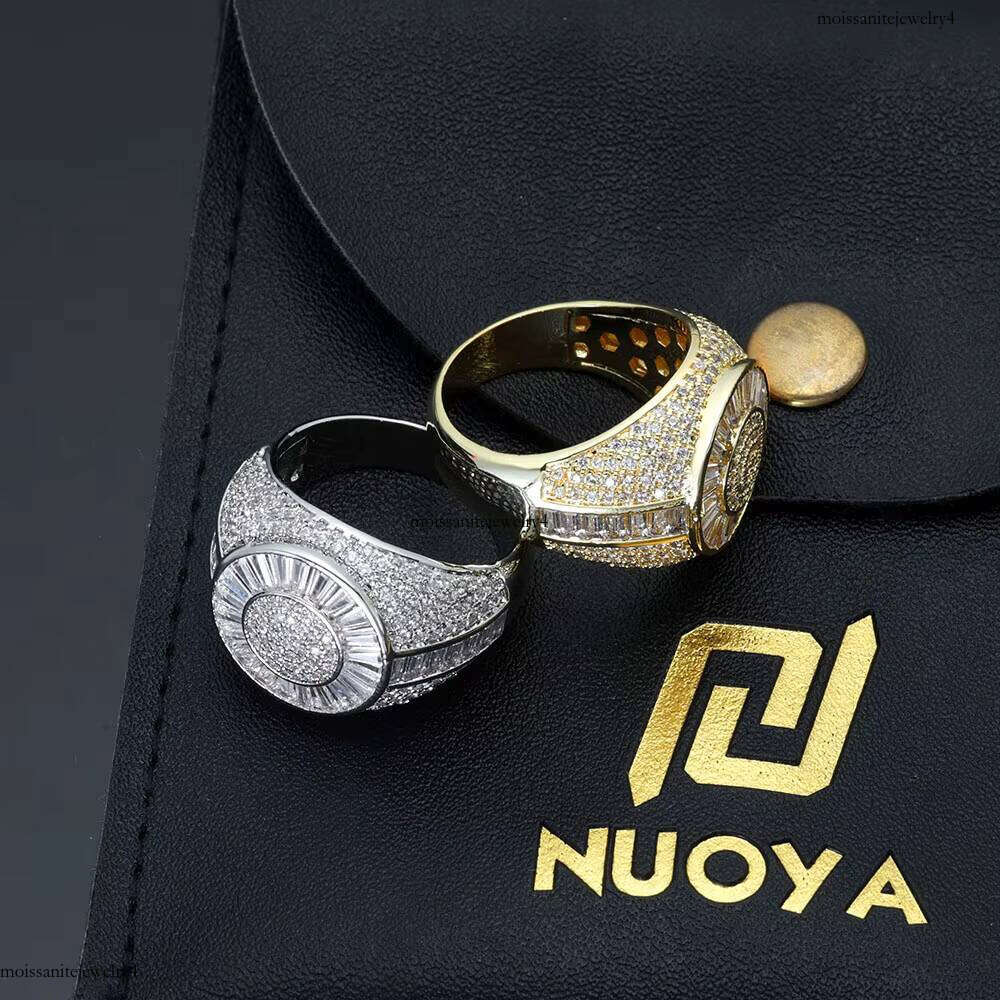 NUOYA Hip Hop Fine Jewelry Shiny Iced Out Dia Sier and Gold Plated Brass Micro Pave Baguette CZ Stones Ring for Women