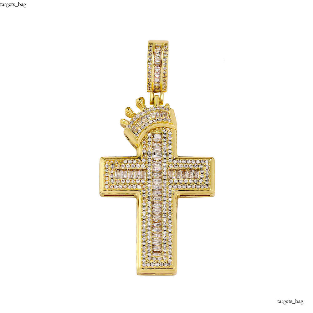 Hip Hop Crown Cross Shape Inlaid Dia Pendant Necklace Fashion Trend Unisex Cable Knit Sweater Chain