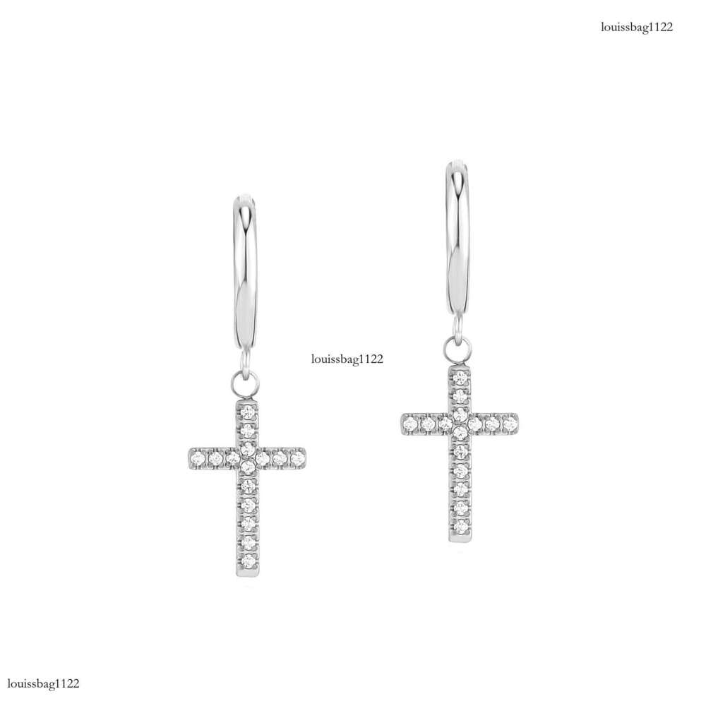 Fashion Sterling Silver Zircon Cross Simple Personality Drop Earrings for Men and Women