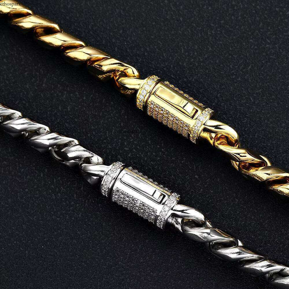 Nuoya 8/10/12mm Hight Quality Cuban Link Stainless Steel Jewelry Iced Out Clasp Sier Gold Plated Curb Chain Necklace