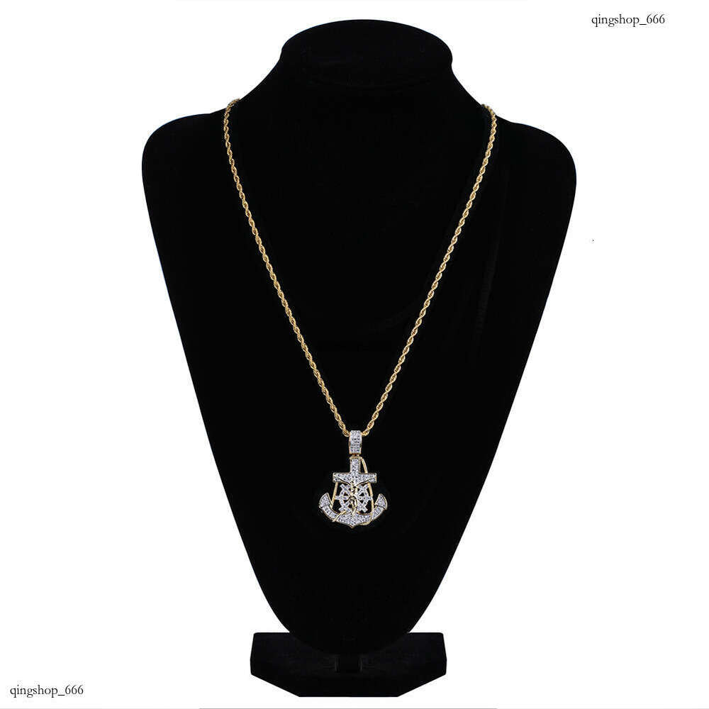 Anchor Rudder Cross Pendant Full Moissanite chain Hip Hop Trendy Personality Necklace Gold Jewelry