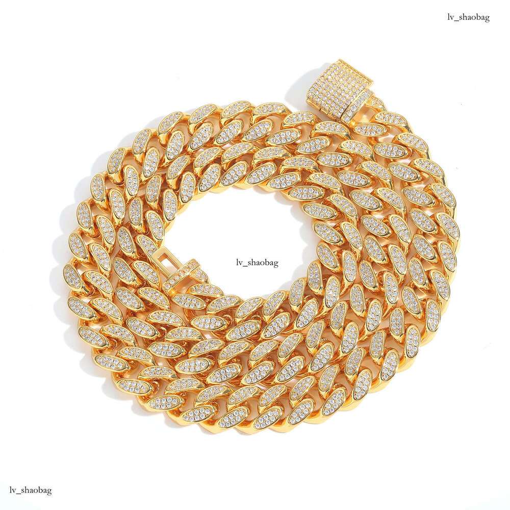 Moissanite chain 12mm Flip Clasp Double Row Full Dia Cuban Chain Trendy Brand Personality Men's Hip Hop Necklace