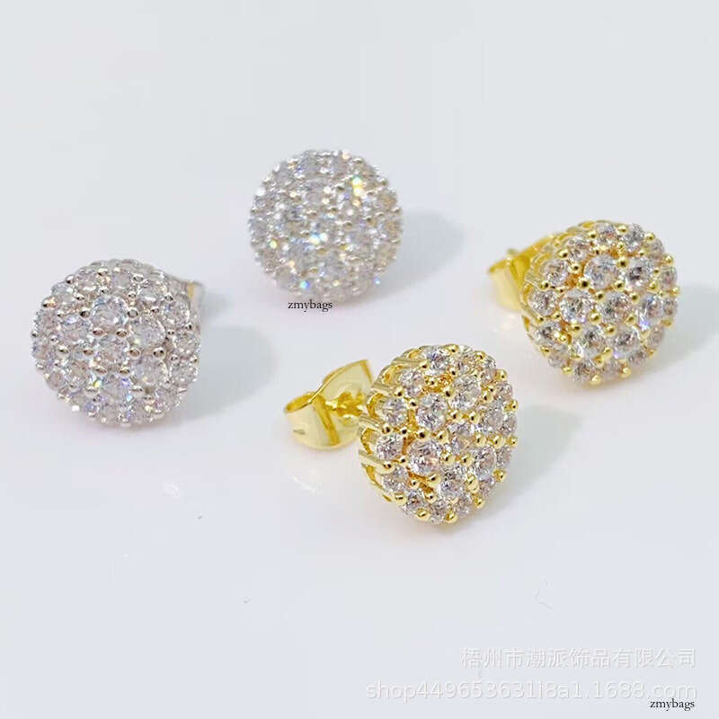 Hot-Selling Hip-Hop Micro-Inlaid Zirconia Stud Hiphop Trendy Full Dia Electroplated Earrings New Ear Jewelry