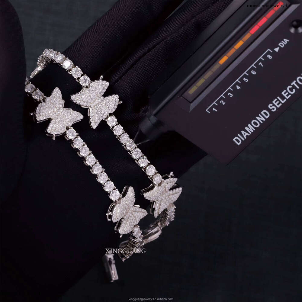 GRA Moissanite Dia 3mm butterfly Design Tennis Chain Bracelet Hip Hop Necklace Sterling Sier for Fine Jewelry