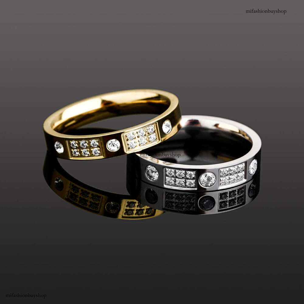 Minimalist Style Non-Fading Titanium Steel Inlaid Diamond Ring for Women INS Trendy Couple Rings