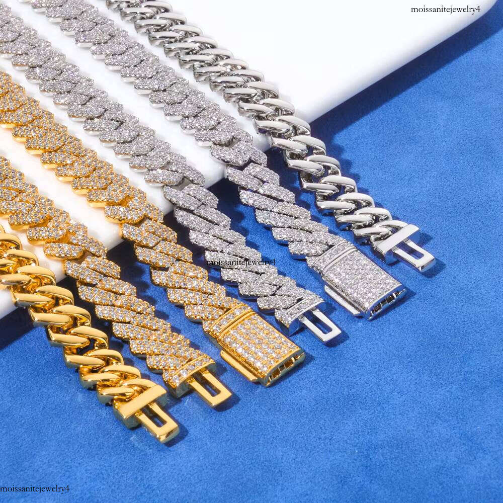 NUOYA 8MM Flip Button Hip Hop Sier Cuban Link Chain Bracelet Iced Out VVS Moissanite Fine Jewelry for Men Women