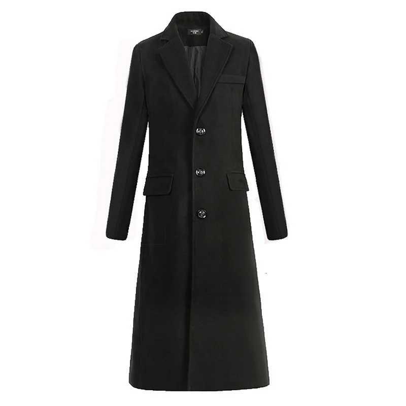 New Autumn and Winter Fine Wool Woolen Cloth Mens Fashion Leisure Business A Long Black Trench Coat Male Casual Trench Coat Men XJ250809