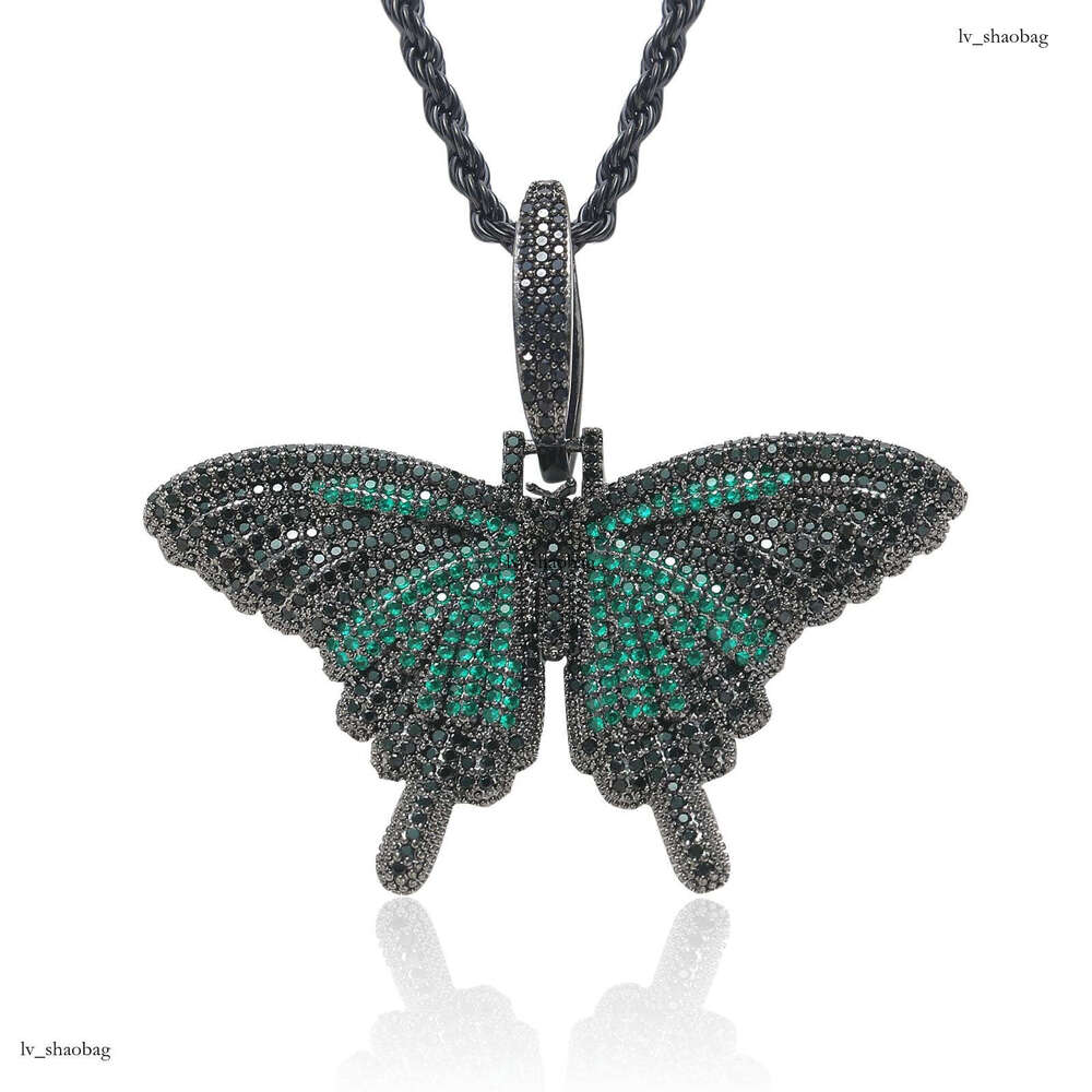 Small Butterfly Pendant Colorful Micro Paved Moissanite chain Personality Trendy Unisex Couple Hip Hop Necklace