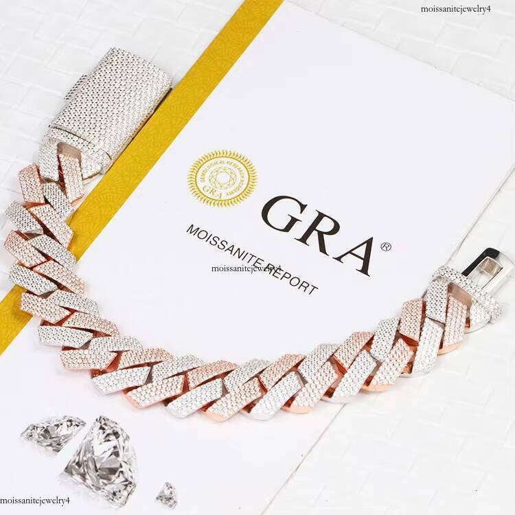 20 mm Wide 4 Rows 2tones Hip Hop Moissanite Cuban Chain Sterling Sier Gold Plate Fine Jewelry Necklaces Bracelets