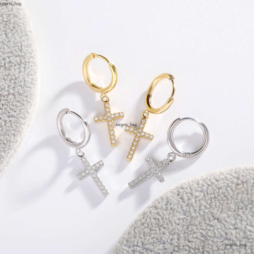 Fashion Sterling Silver Zircon Cross Simple Personality Drop Earrings for Men and Women