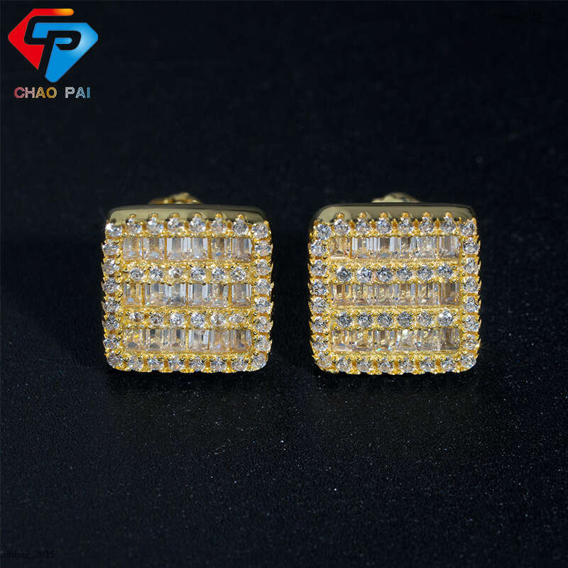 ICED OUT New Sier Inlaid Moissanite Square Simple Stud Earrings