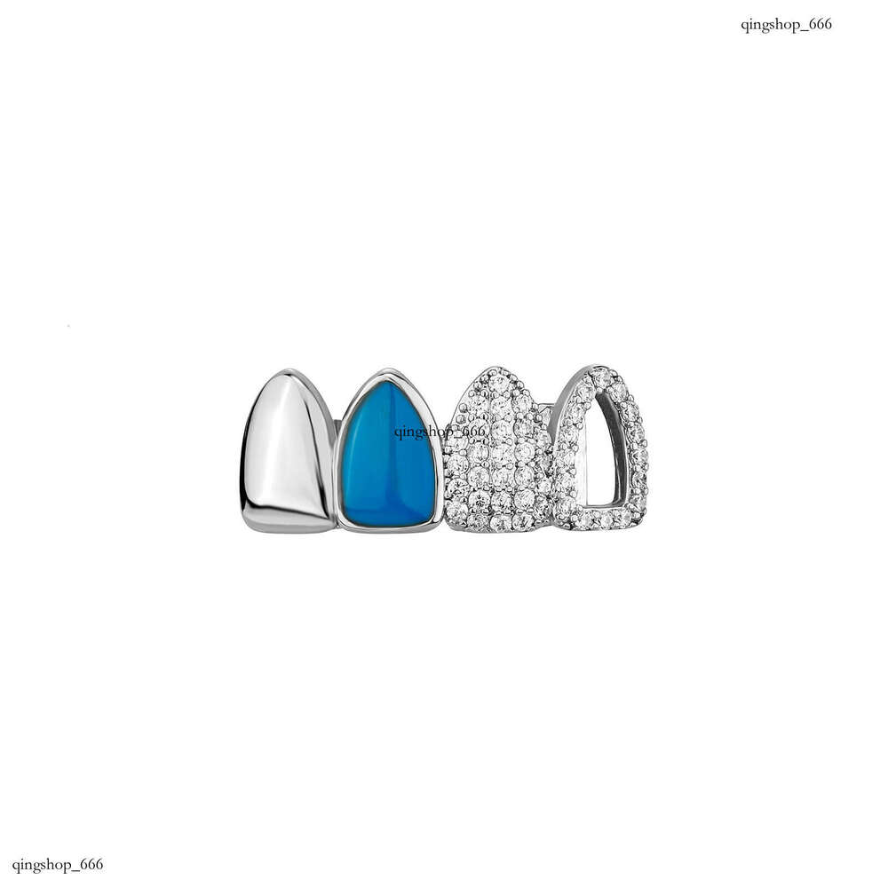 HIPHOP Zircon Grillz Mirror Blue Oil Drip Mixed Hollow Gold Teeth