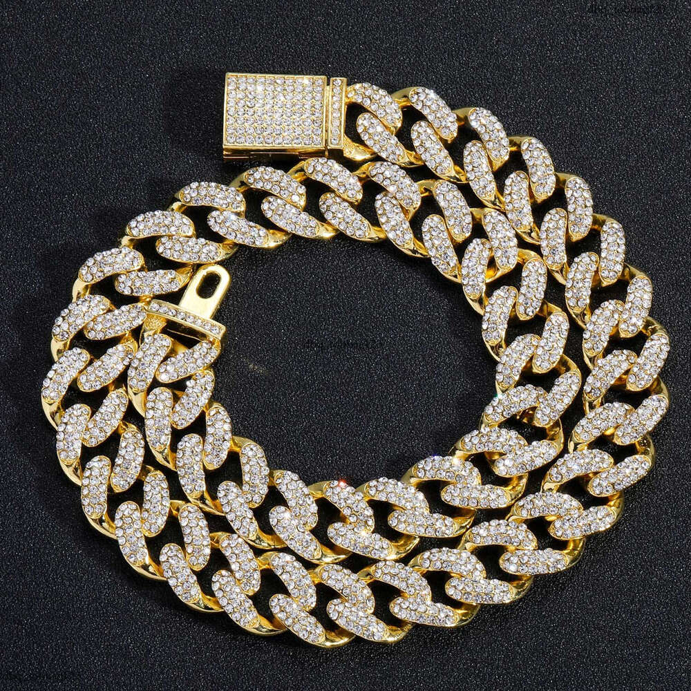 New 15mm Three Row Cuban Chain Full Dia Personality Trendy Men's Hip Hop Necklace