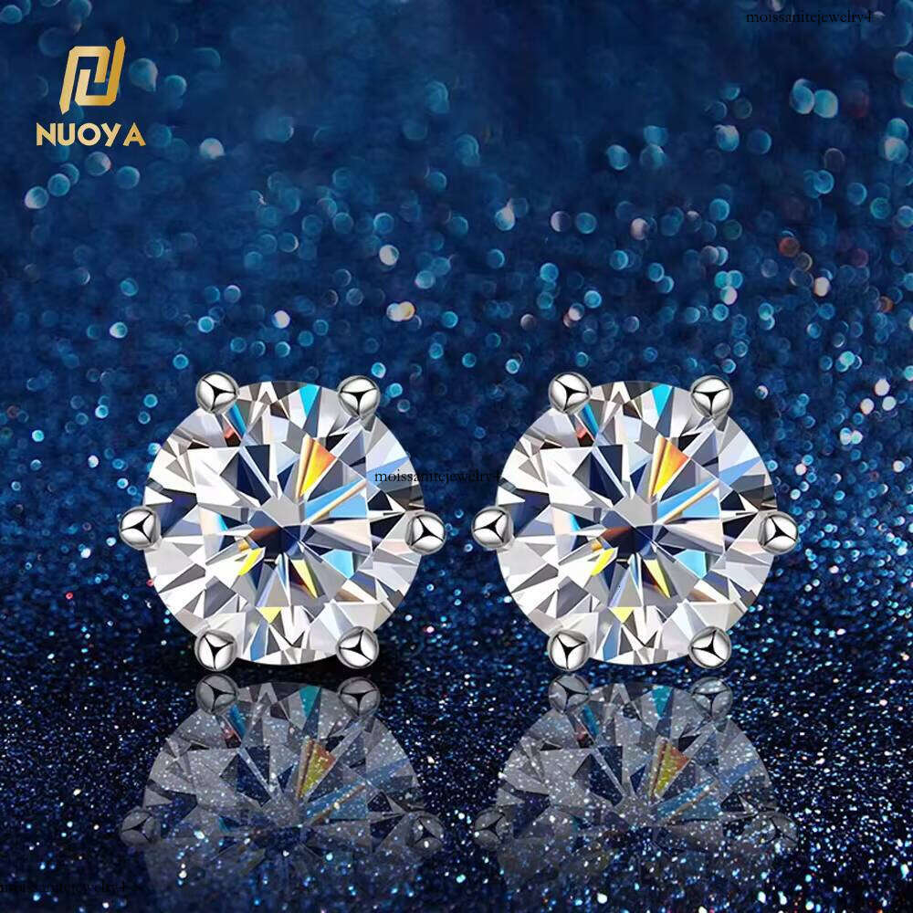 Nuoya Classic Design Six Claw Round Cut 0.5/1/2 Carat Moissanite Sterling Sier Dia Stud Earring for Women